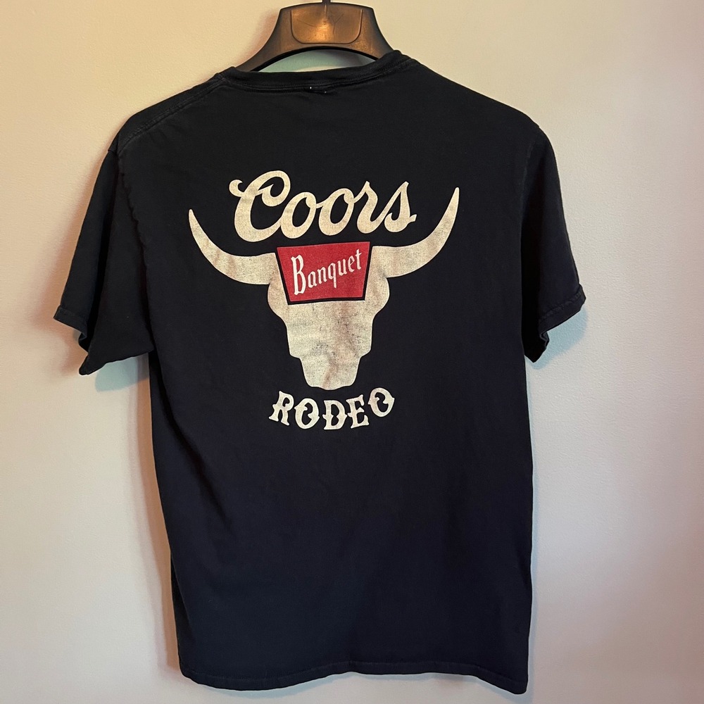 Coors Banquet Rodeo Graphic T-Shirt Black Mens Medium Bull Steer Distressed Logo